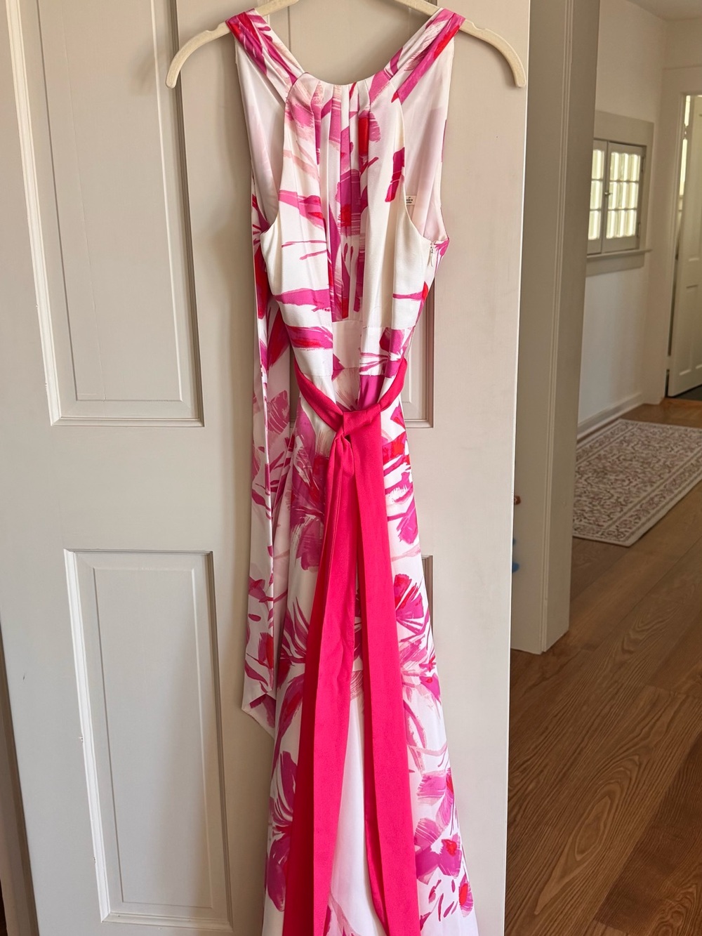 Eliza J White and Hot Pink Floral Maxi Dress with Sash Tie